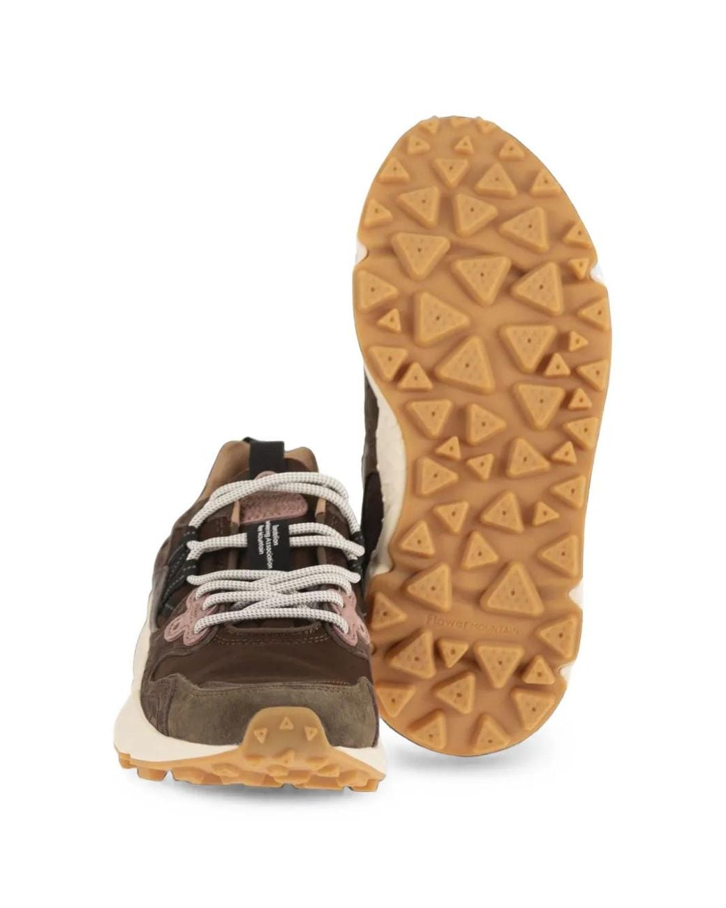 Flower Mountain Brown Yamano 3 Suede-Panel Sneakers