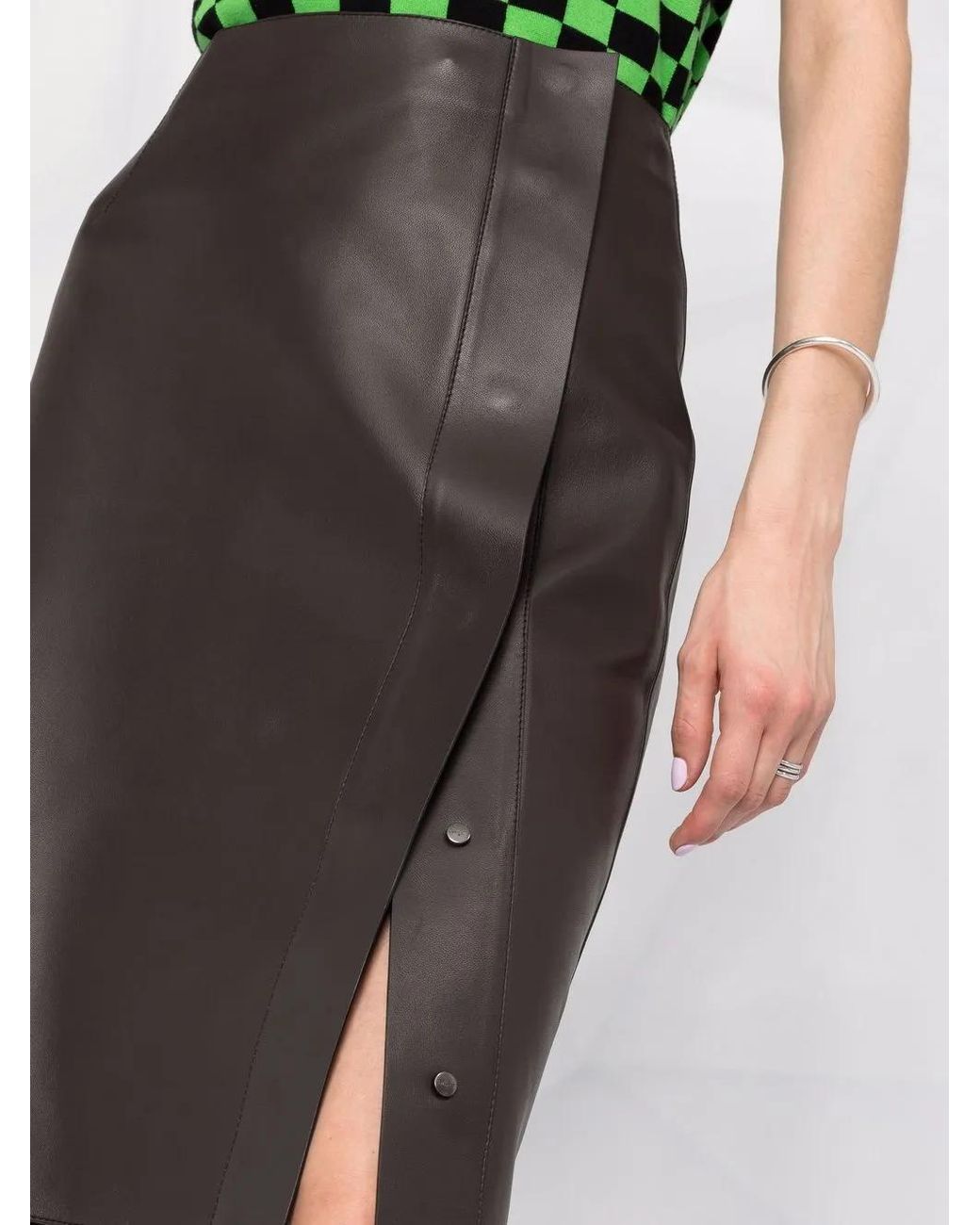 Ferragamo Brown Slim Leather Midi Skirt
