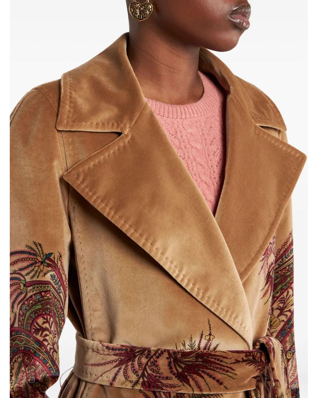Etro Brown Paisley-Print Velvet Coat