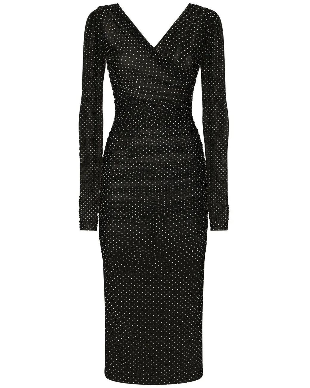 Dolce & Gabbana Black Polka-Dot Tulle Calf-Length Dress