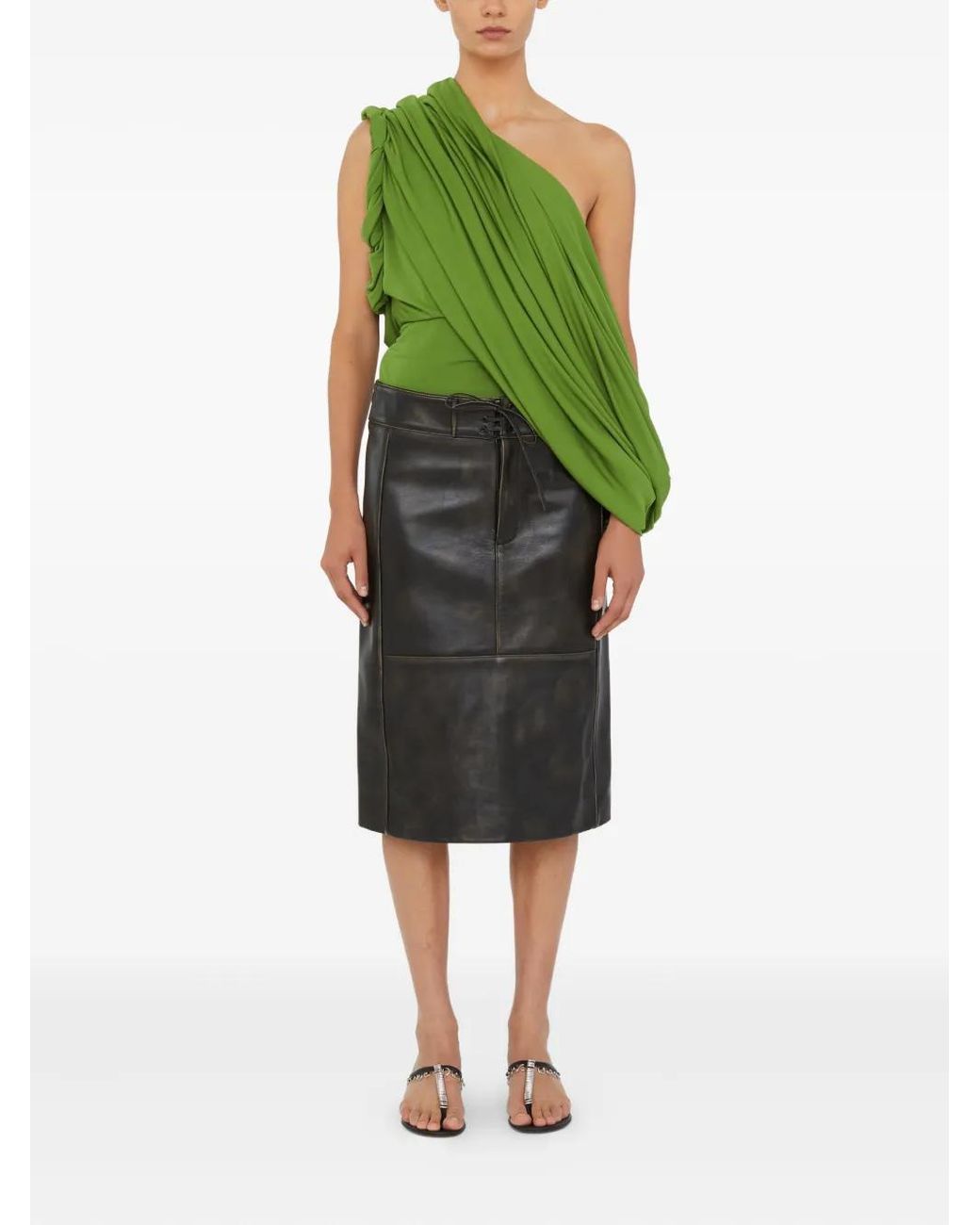 Christopher Esber Green Eddie Burnished Leather Panelled Midi Skirt