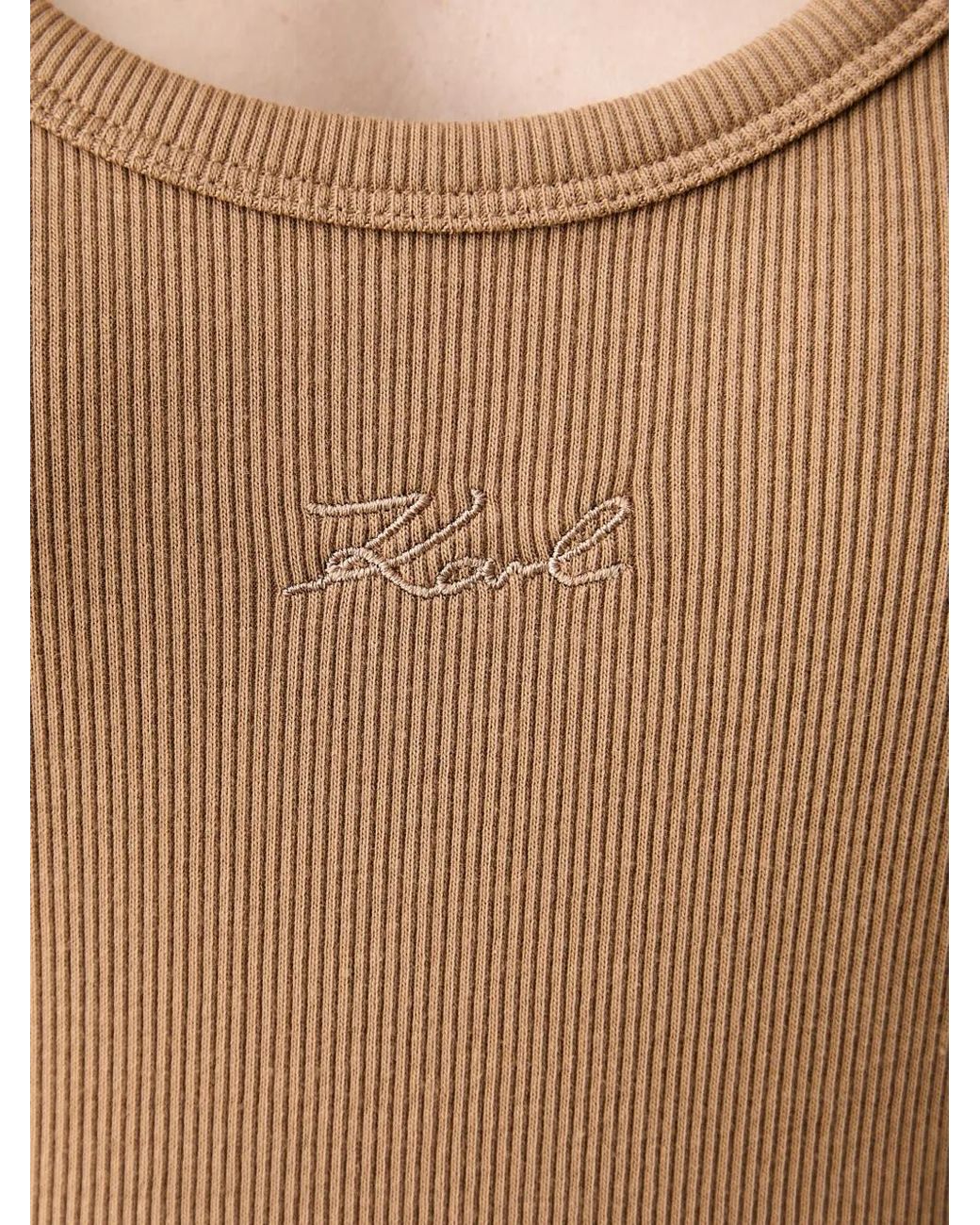 Karl Lagerfeld Natural Ribbed-Knit Logo-Embroidered Top