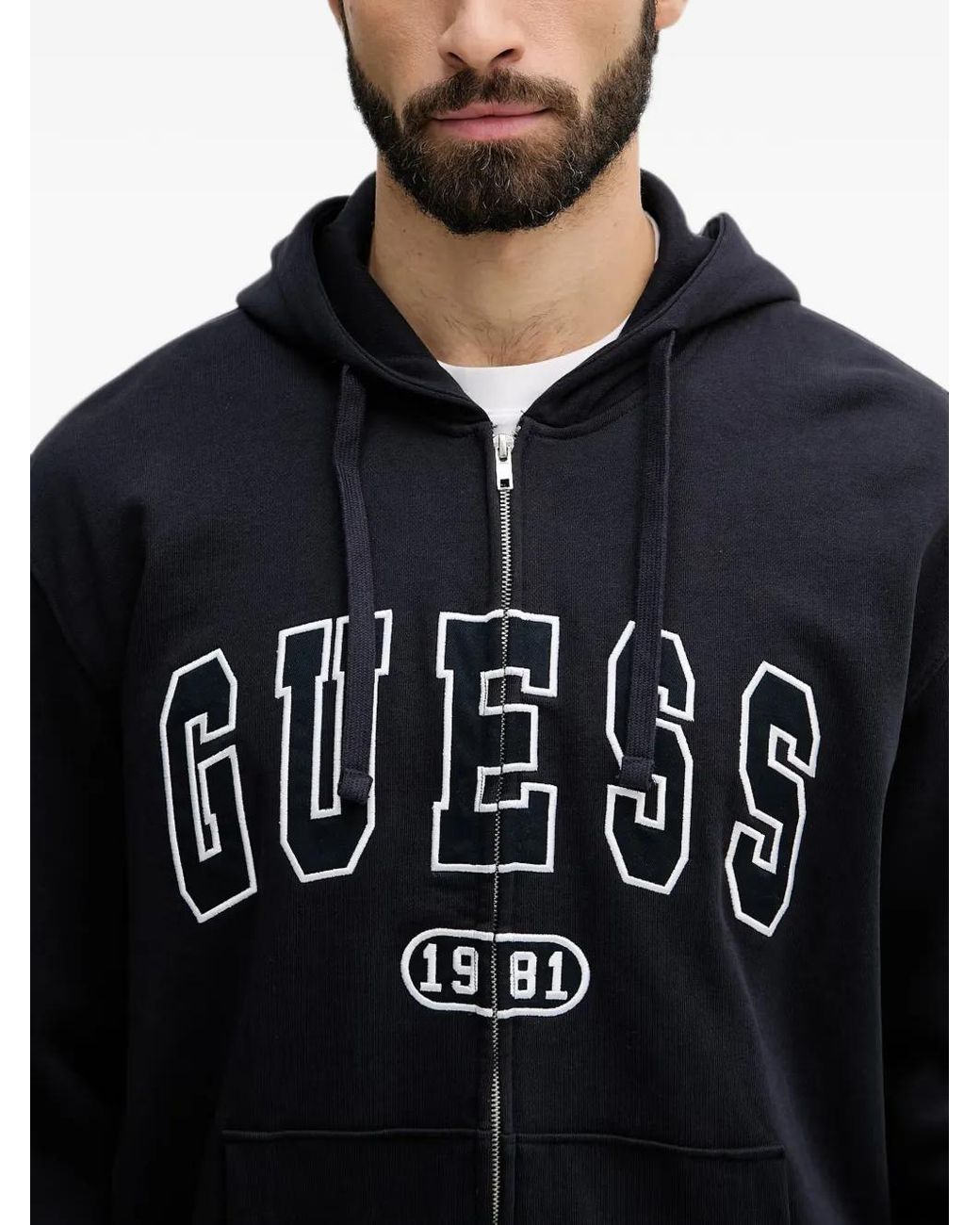 Guess Blue Logo-Embroidered Zip-Up Hoodie for men