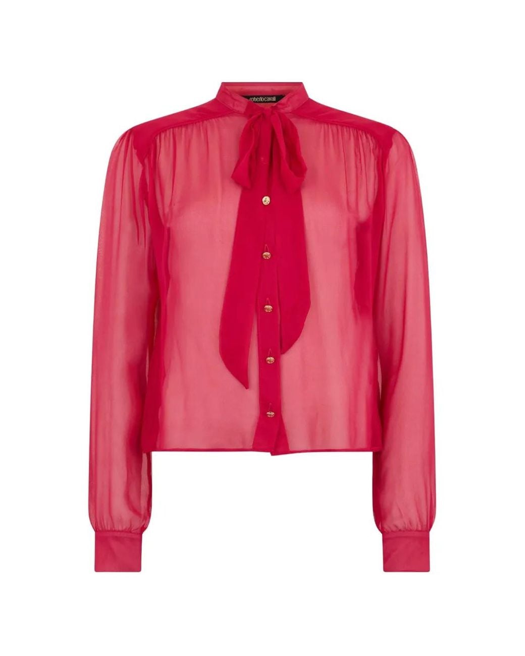 Roberto Cavalli Red Pussy-Bow Sheer Blouse