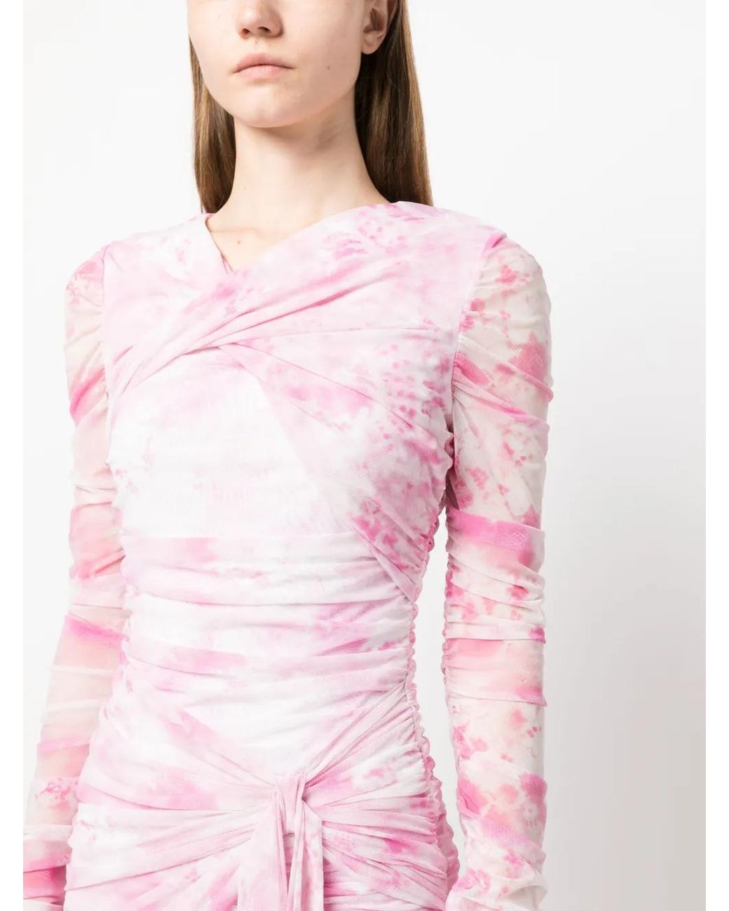 MSGM Pink Gerafftes Minikleid Mit Batikmuster