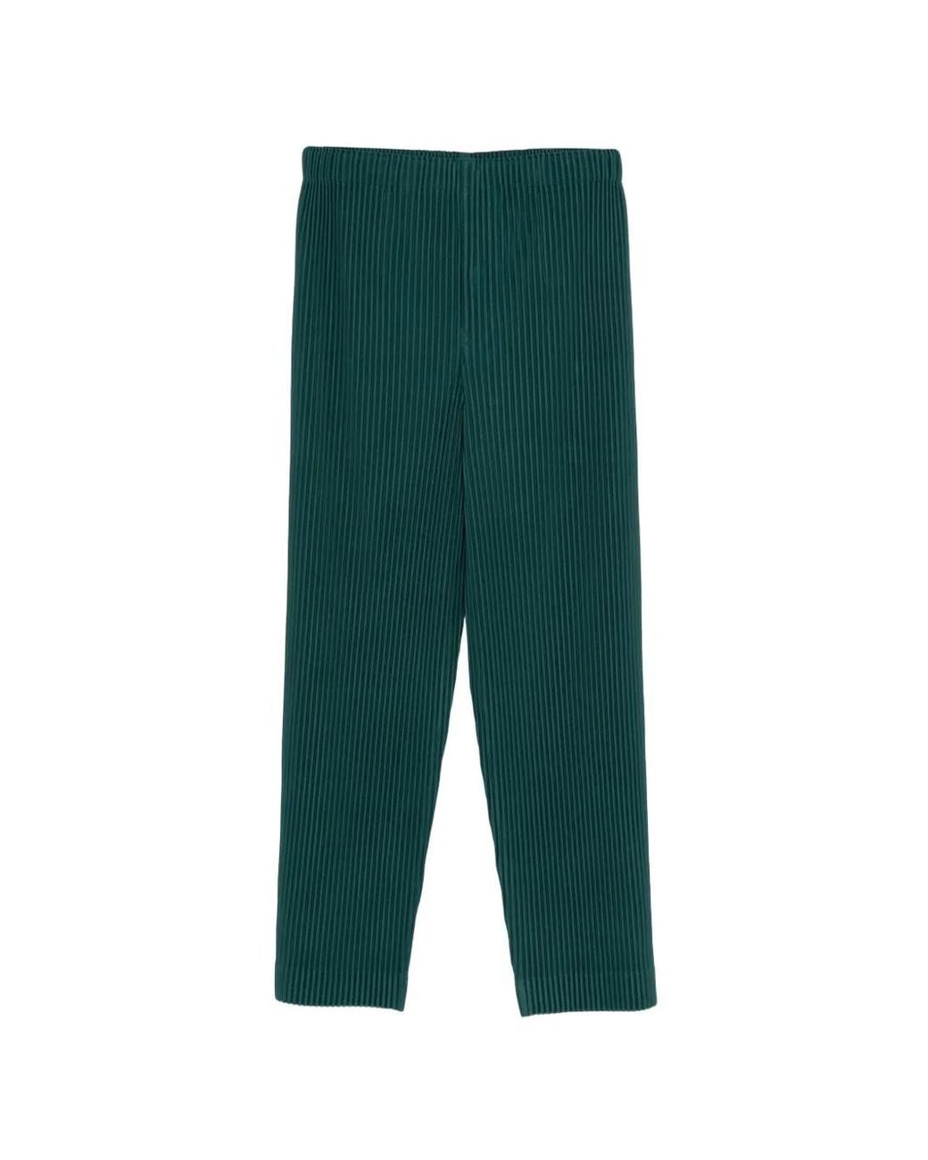 Homme Plissé Issey Miyake Green Pleated Straight-Leg Trousers for men