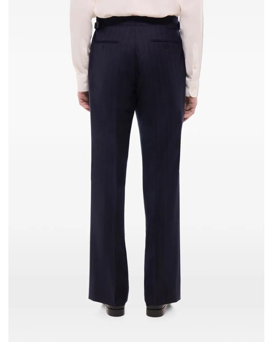Fursac Blue Pinstripe-Pattern Pleated Trousers for men