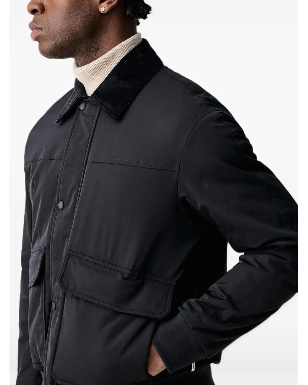 ARMANI EXCHANGE Black Veste Ceinturée À Col En Velours Côtelé for men