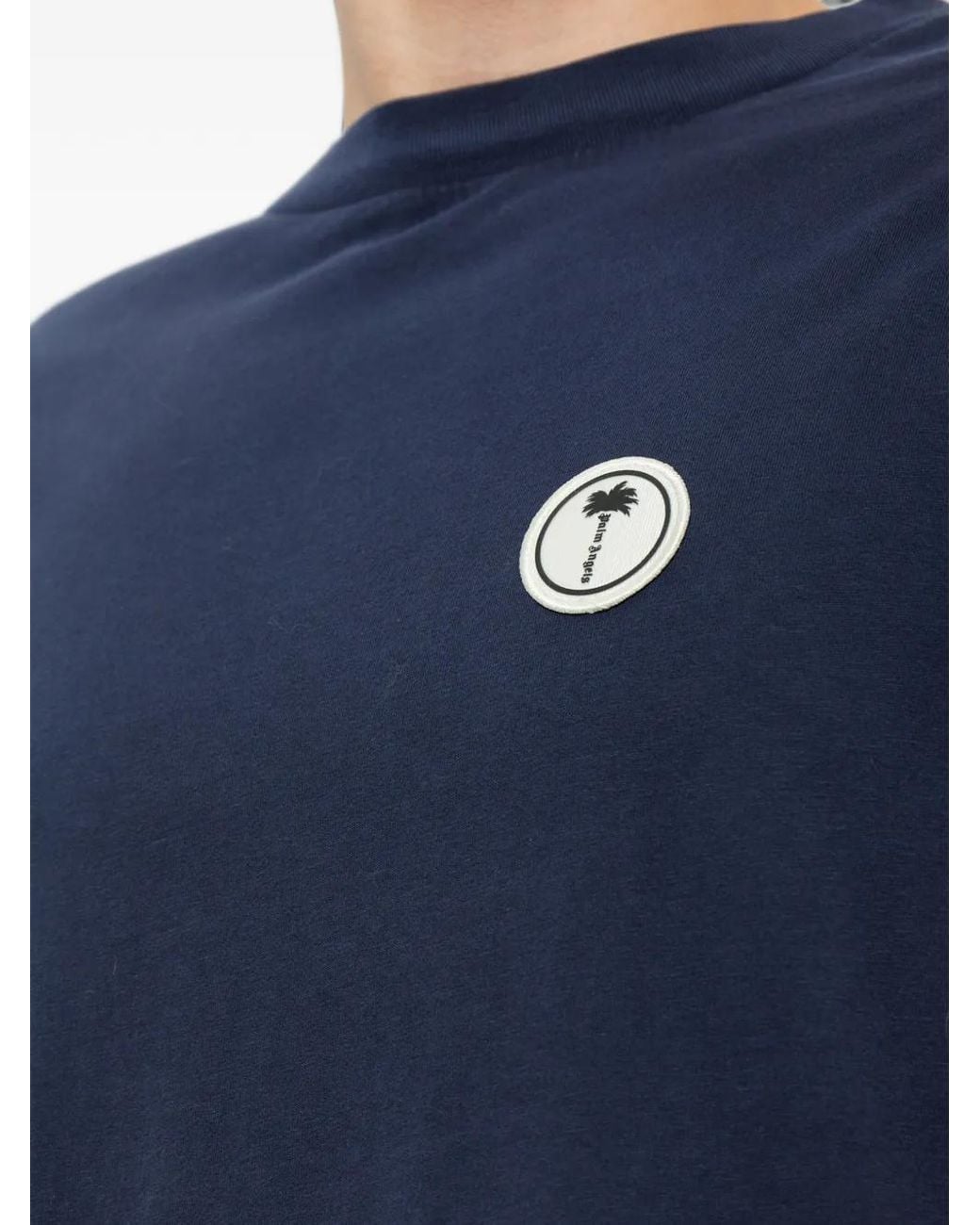 Palm Angels Blue Embroidered-Logo T-Shirt for men