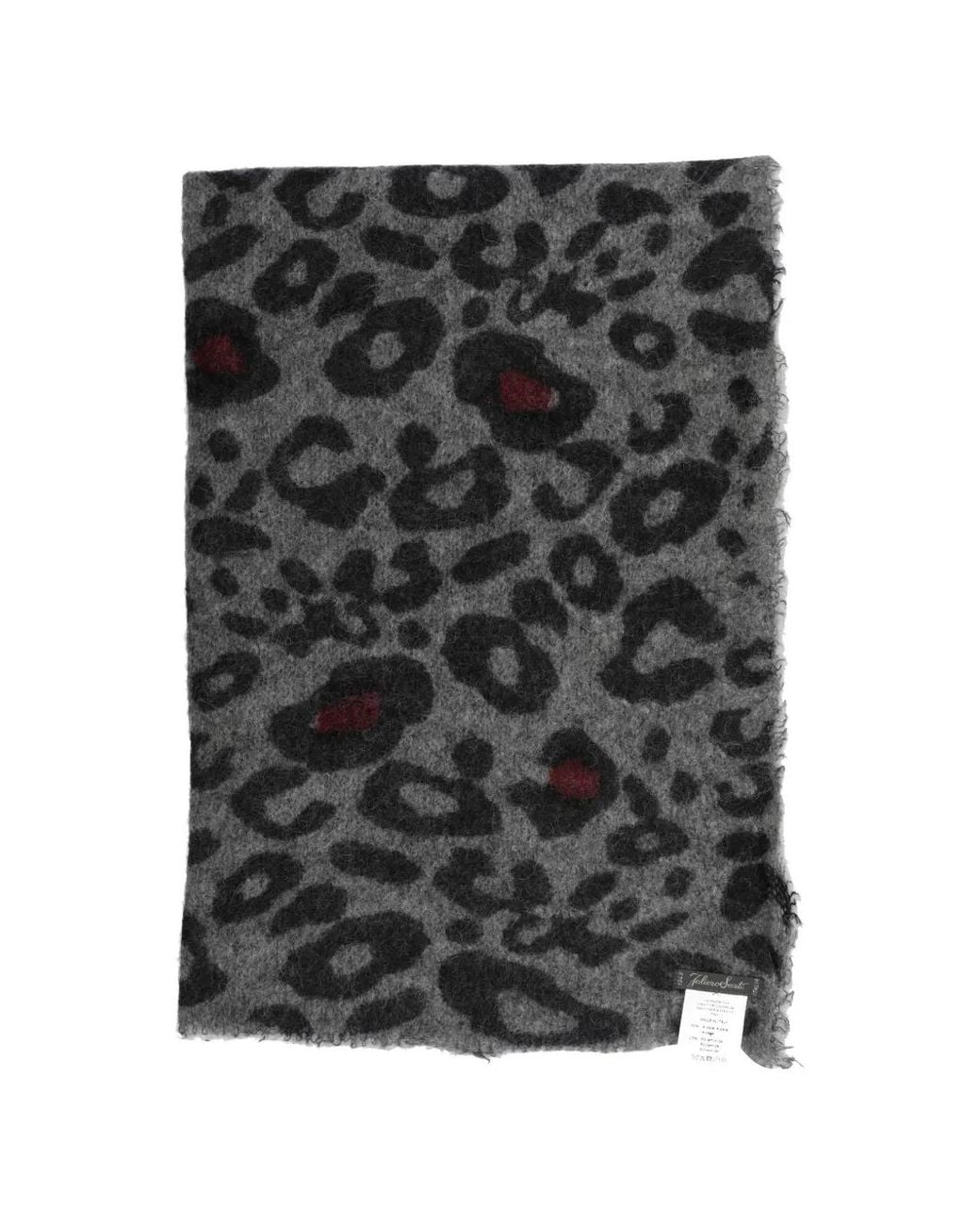 Faliero Sarti Black Little Lambada Leopard-Print Frayed Scarf
