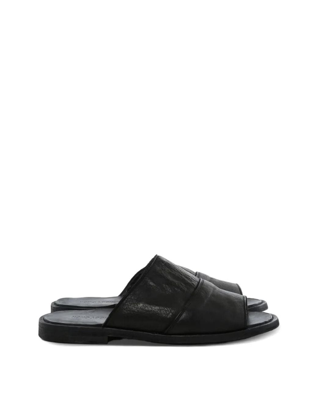 Ziggy Chen Black Crinkled-Finish Leather Sandals for men