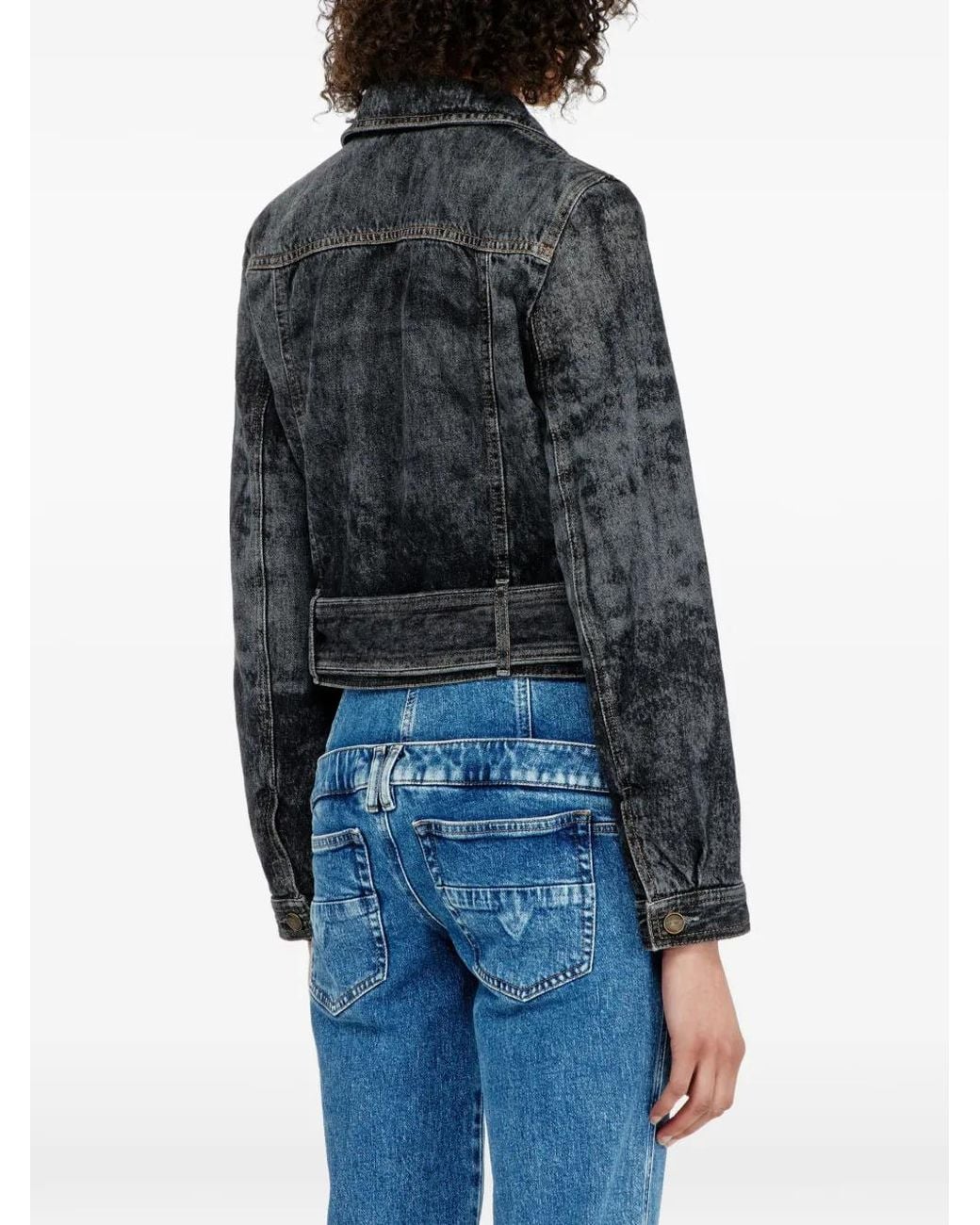 DIESEL Black Cropped Denim Jacket With Belt