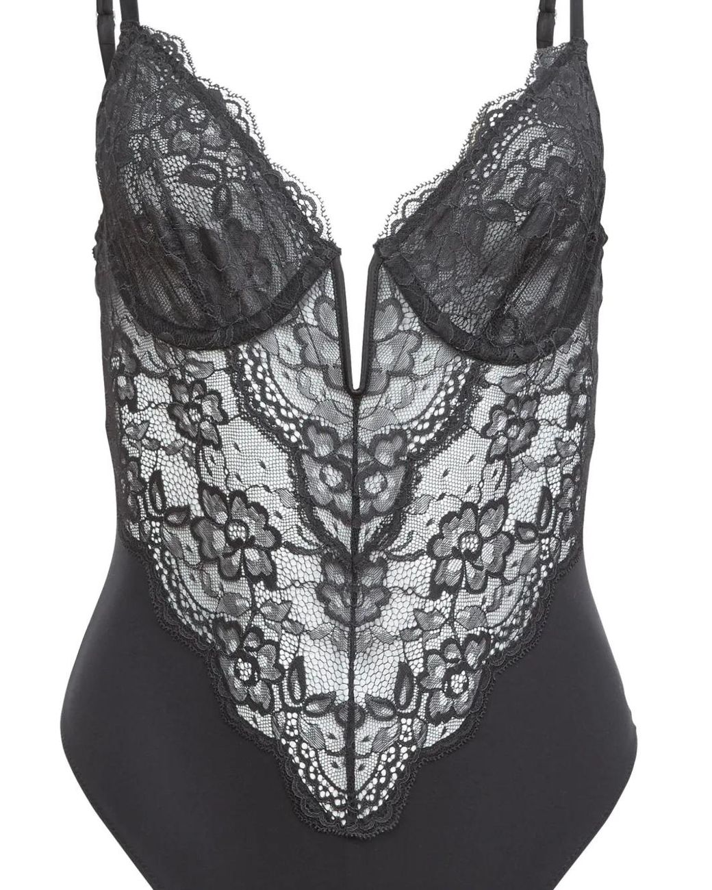 Fleur du Mal Gray Bianca Lace Bodysuit