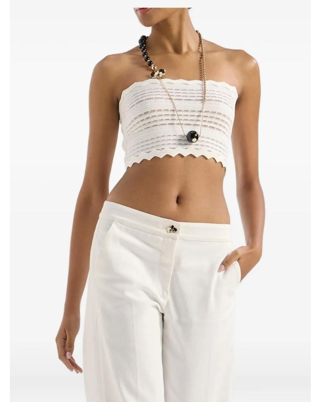 Genny White Scalloped Knitted Bandeau Top