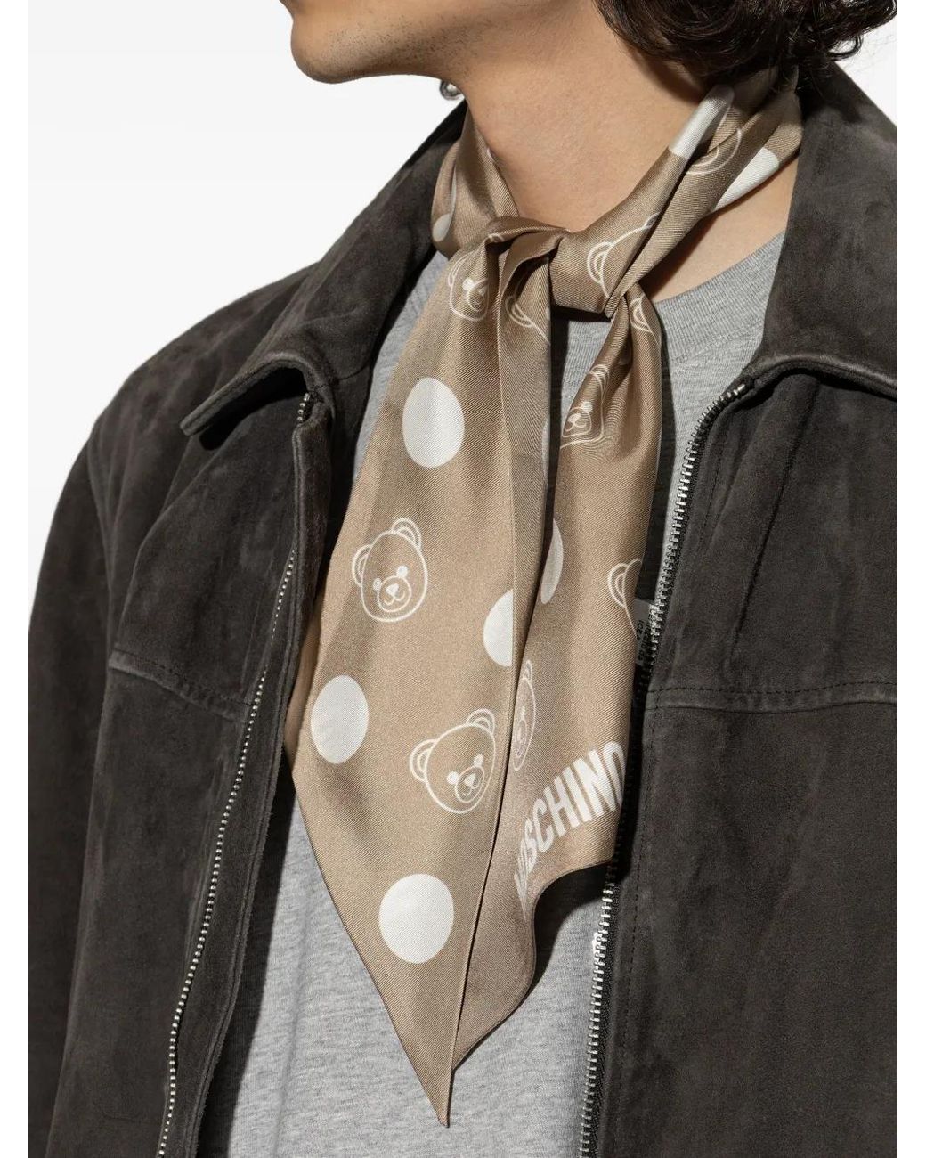 Moschino Natural Teddy Bear Silk Scarf