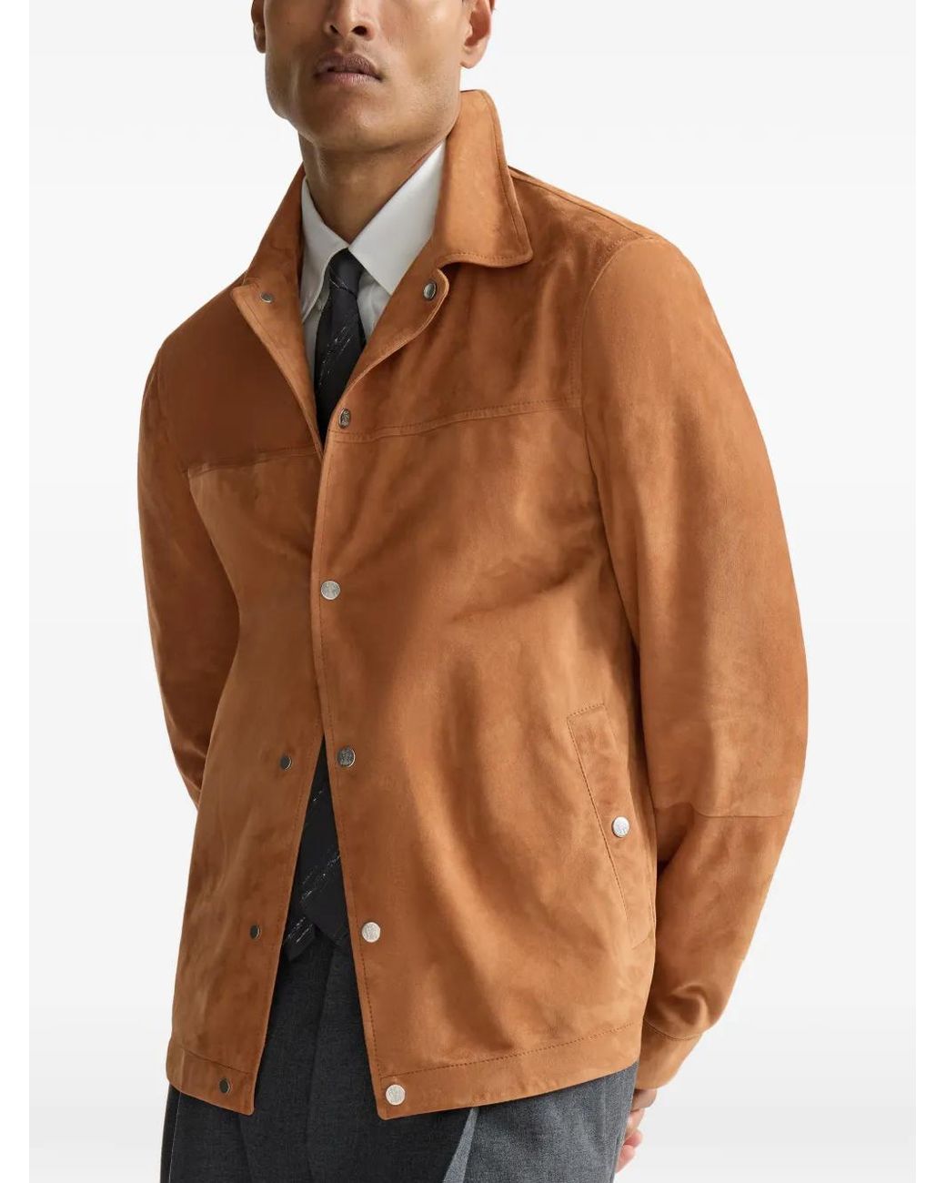 Brunello Cucinelli Brown Suede Outerwear Jacket for men