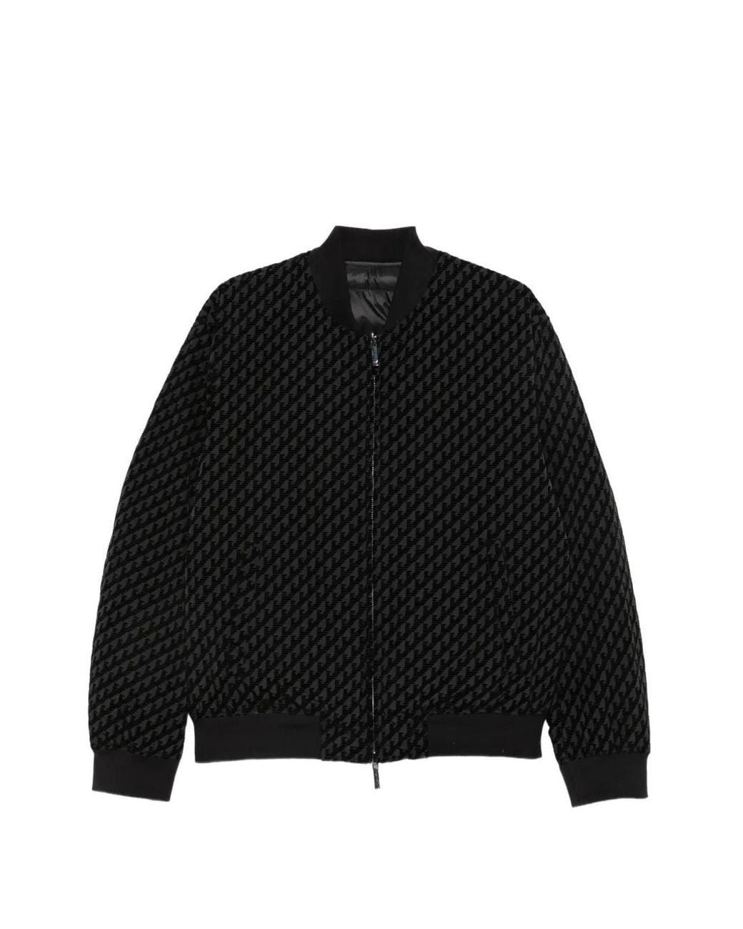 Emporio Armani Black Monogram-Pattern Bomber Jacket for men