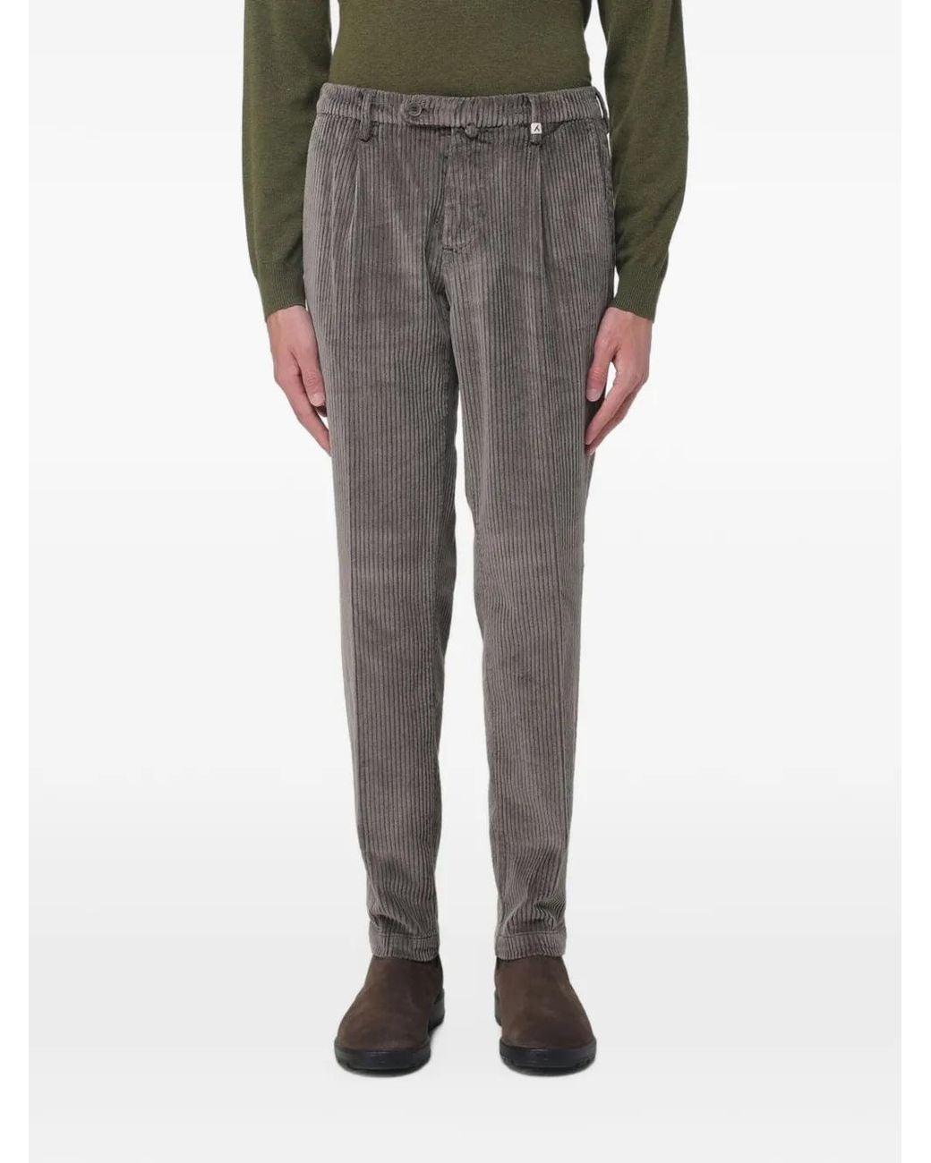 Myths Gray Pleated Corduroy Trousers for men