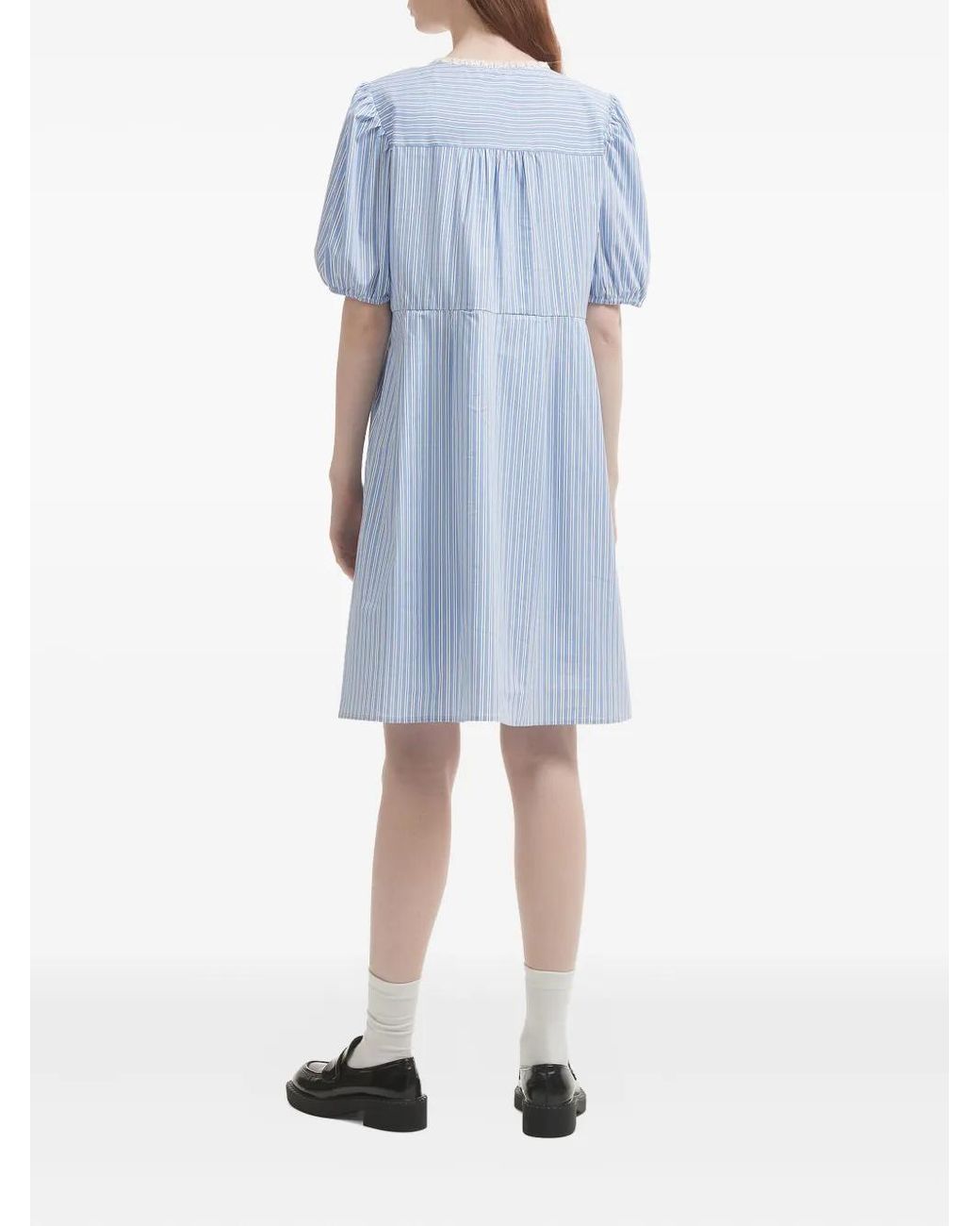 B+ AB Blue Puff-Sleeve Striped Mini Dress