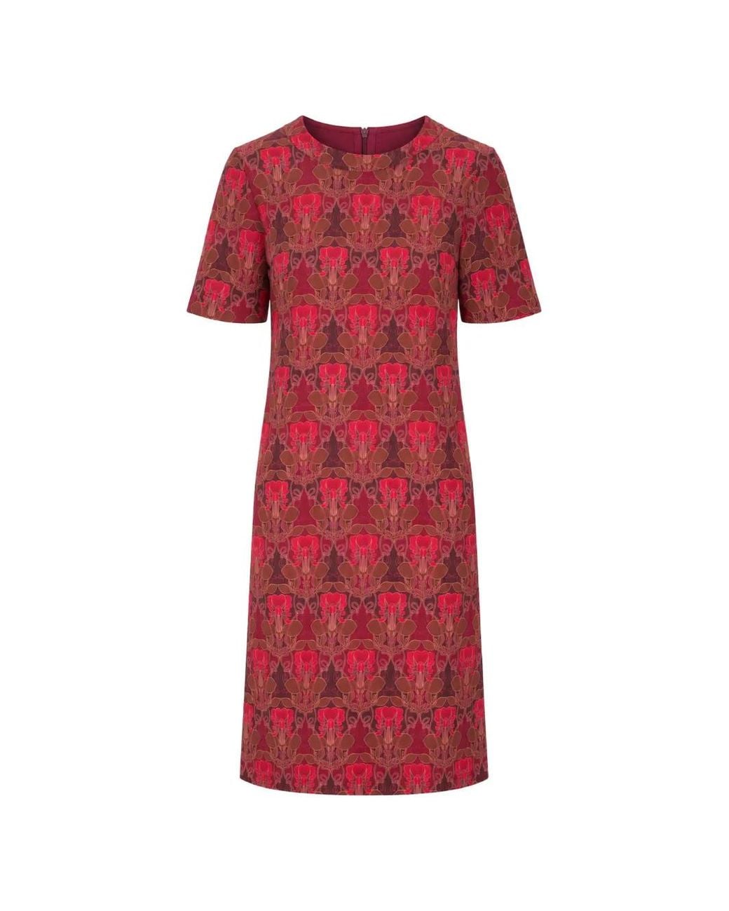 Laura Urbinati Red Floral-Print Short-Sleeve Midi Dress