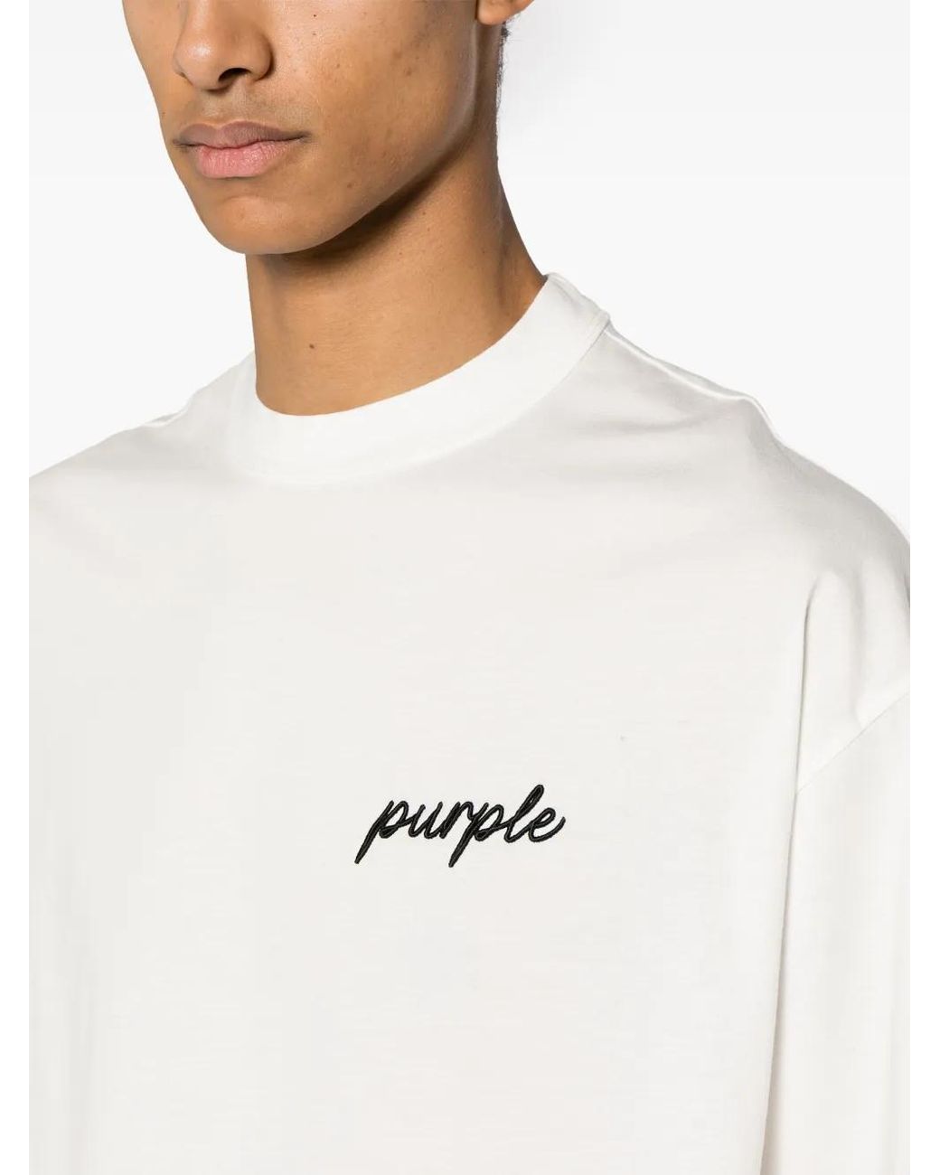 Purple Brand White Logo-Embroidered Cotton T-Shirt for men