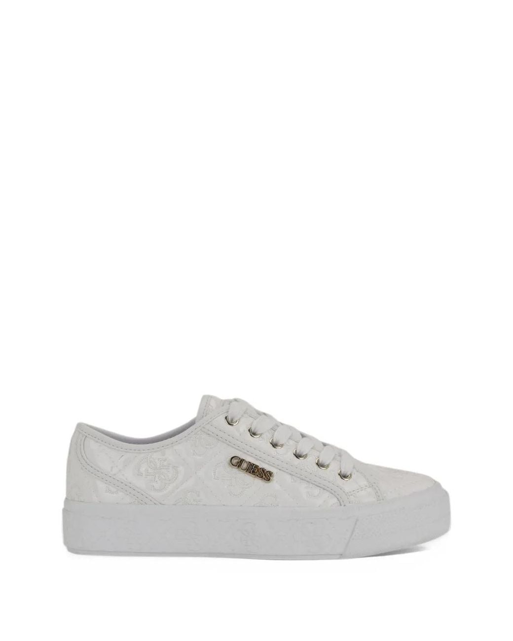 Guess White Jlove Quilted Logo-Embroidered Sneakers