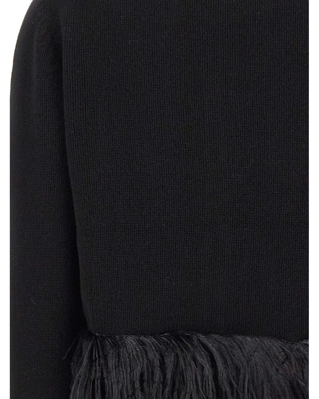 Fabiana Filippi Black Feather-Trim Cardigan