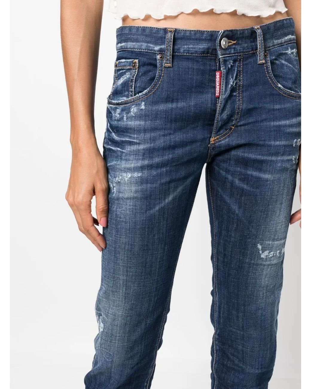 DSquared² 24/7 Gerafelde Skinny Jeans in het Blue