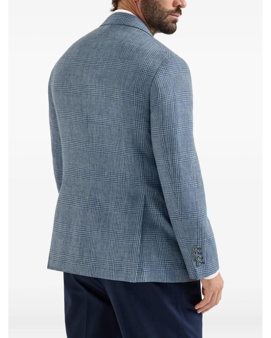 Brunello Cucinelli Blue Prince Of Wales Cavallo Blazer for men