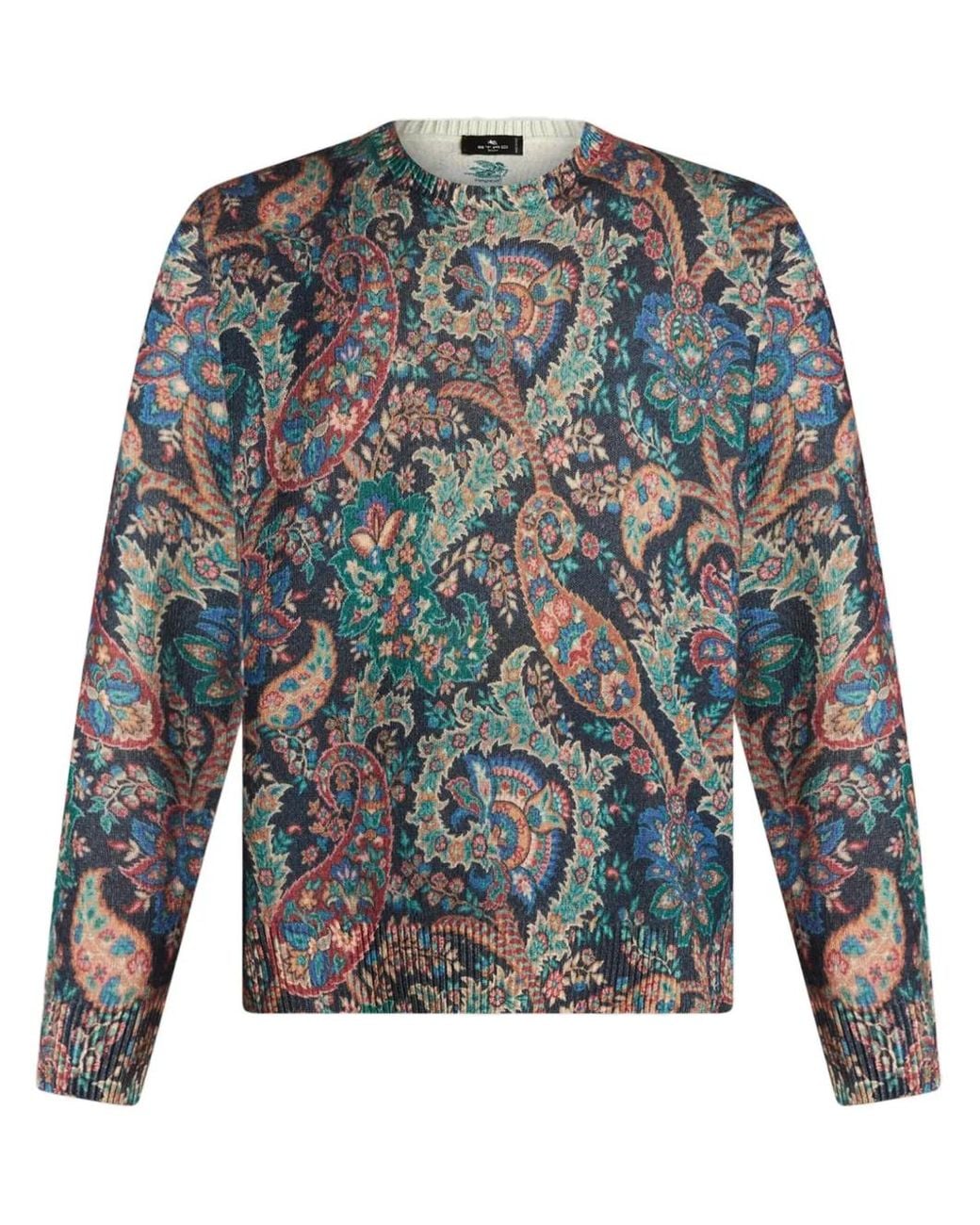 Etro Gray Floral Intarsia-Knit Jumper for men