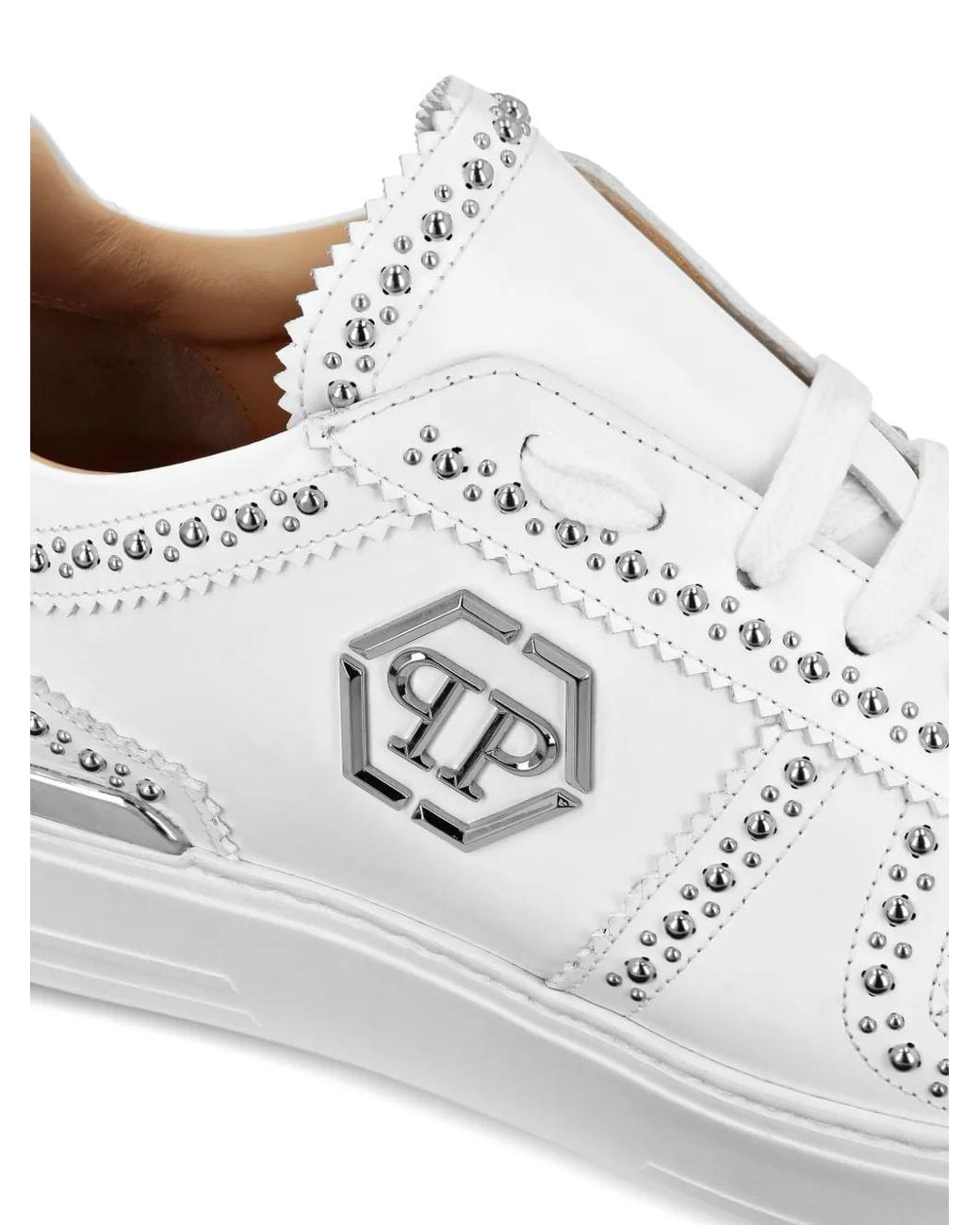 Philipp Plein White Brushed Leather Low-Top Sneakers With Embroidered Monogram for men
