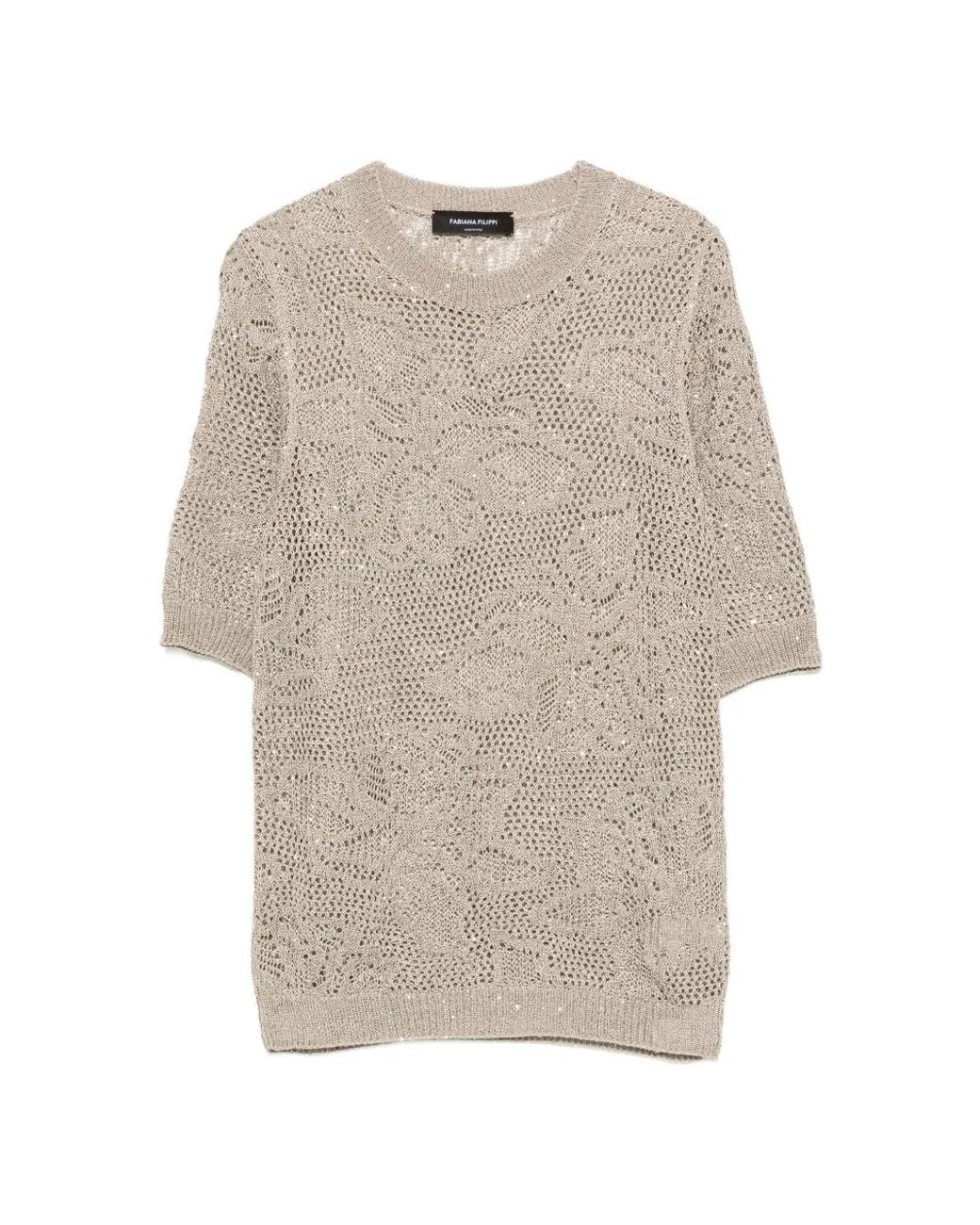 Fabiana Filippi White Open-Knit T-Shirt