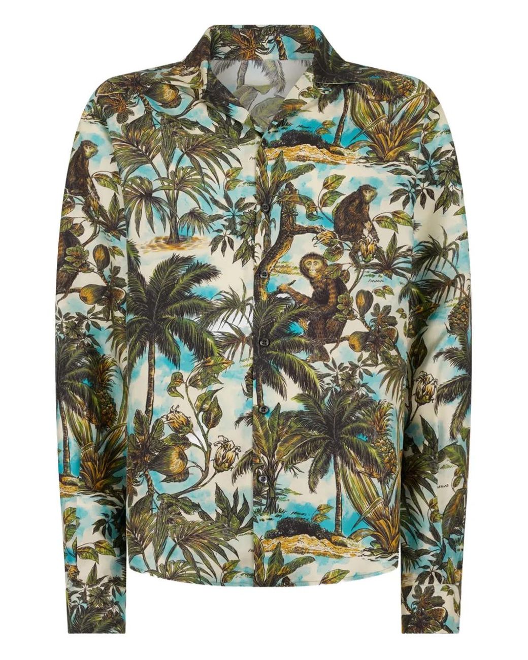 DSquared² Green Monkey Print Notch Collar Shirt for men