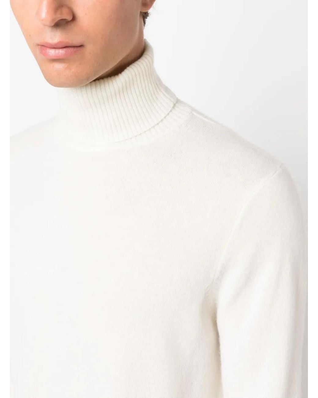 Fursac White Fine-Knit Roll-Neck Jumper for men