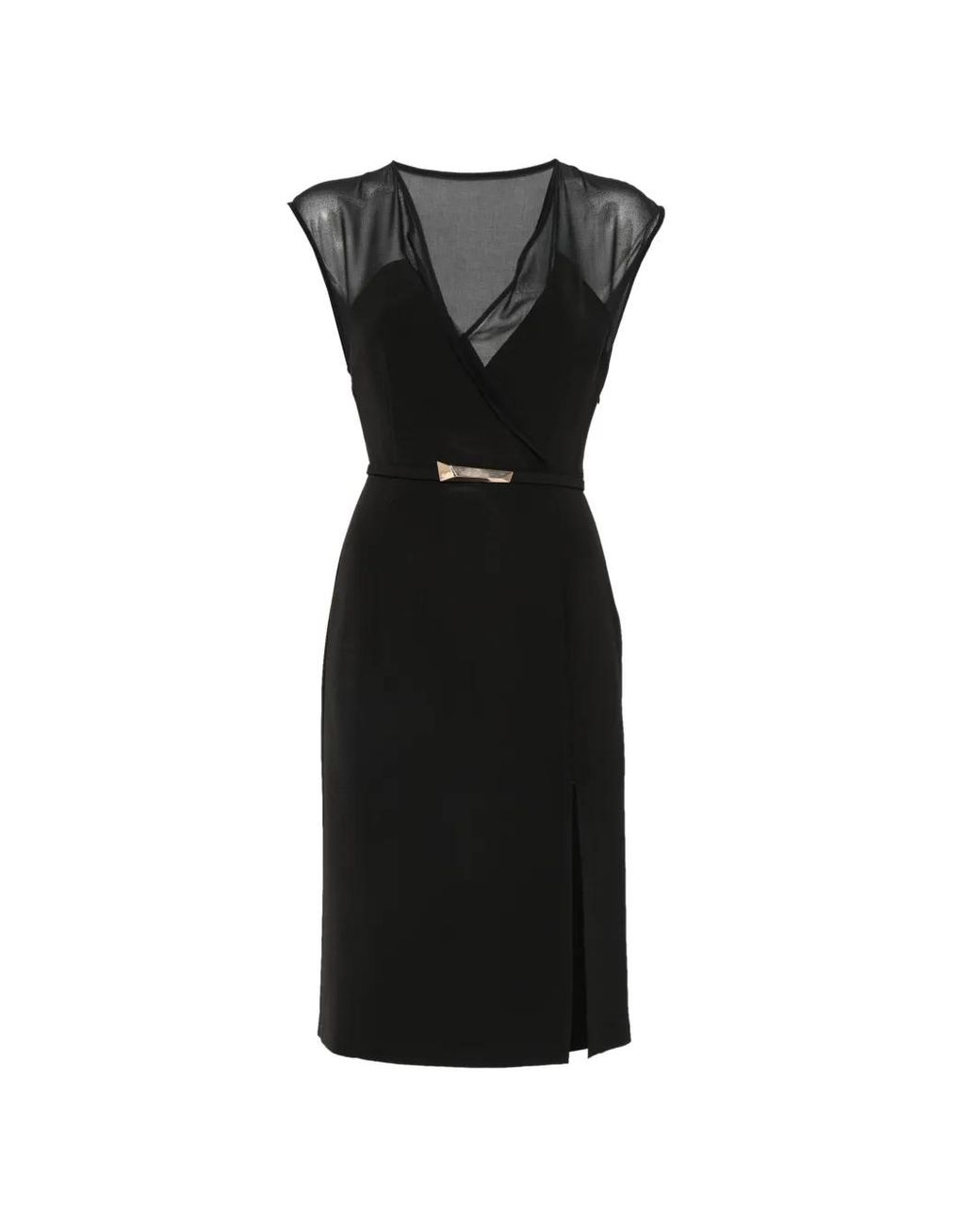 SIMONA CORSELLINI Black Sheer-Panel Belted Mini Dress