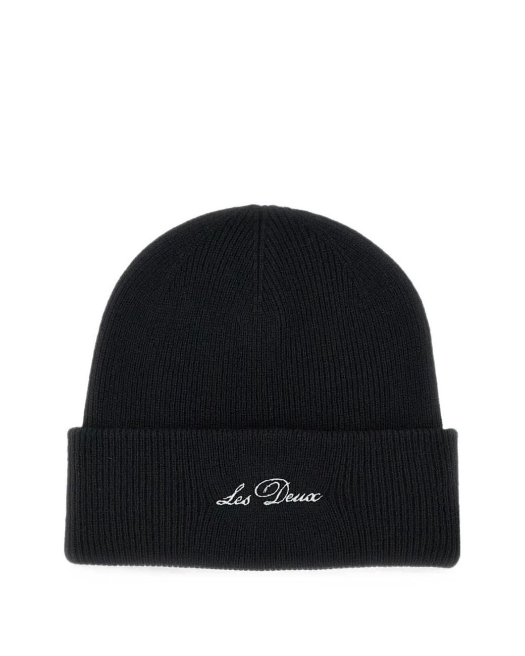 Les Deux Black Logo-Embroidered Wool Beanie Hat for men