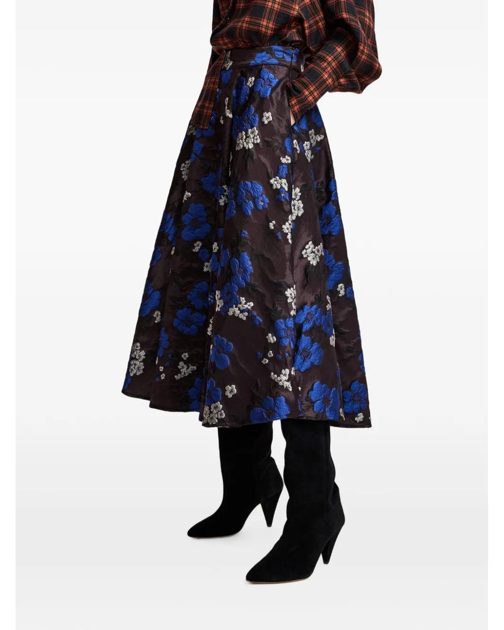 Essentiel Antwerp Blue Kathyanne Floral-Jacquard Midi Skirt