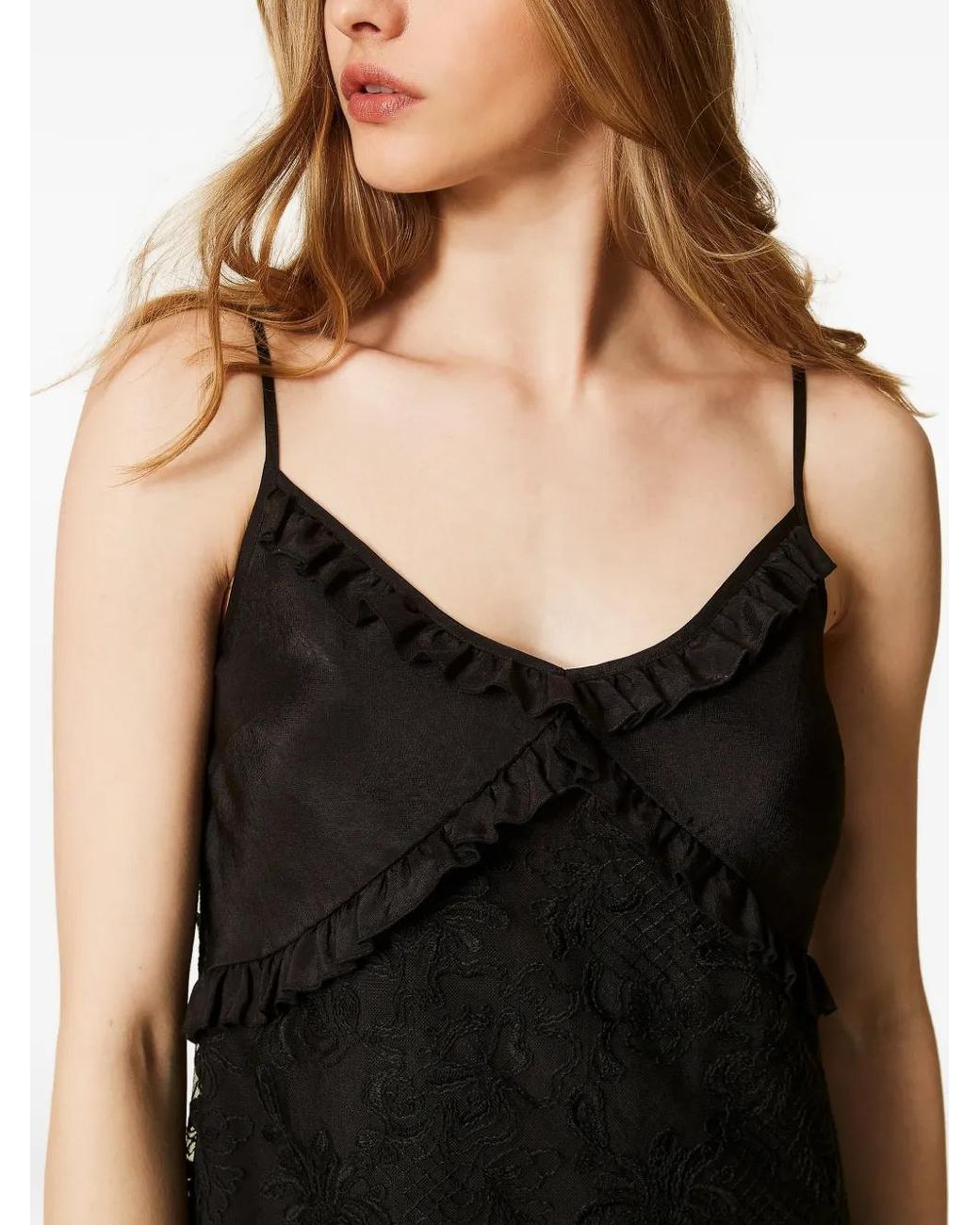 Twinset Black X Myfo Ruffled Lace Short Dress