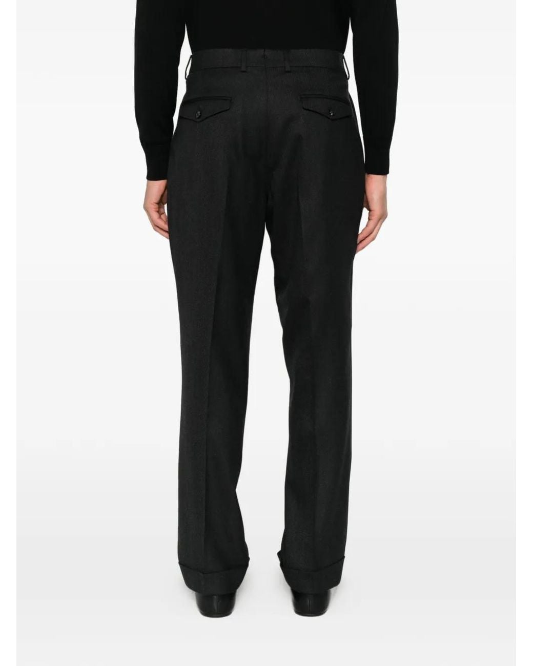 Berwich Black Negroni Pleated Straight-Leg Trousers for men