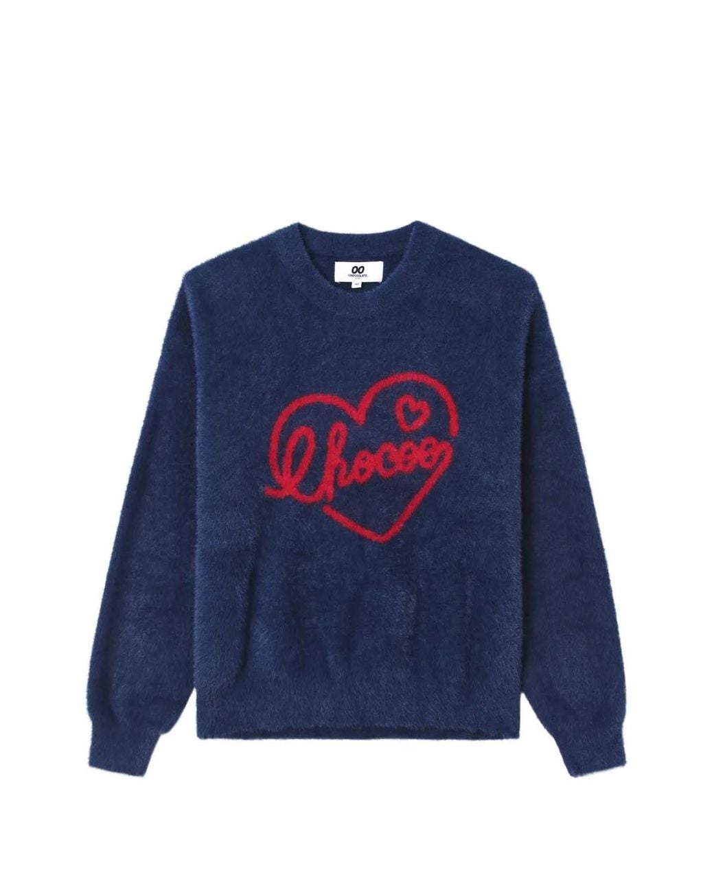 Chocoolate Blue Heart-Motif Fuzzy-Knit Sweater