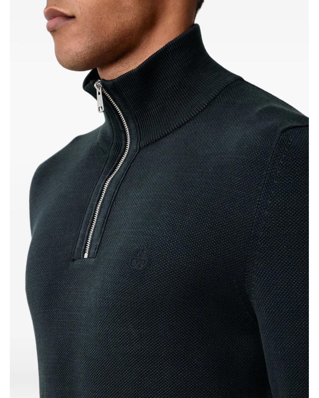 Marc O' Polo Black Quarter-Zip Waffle-Knit Sweater for men