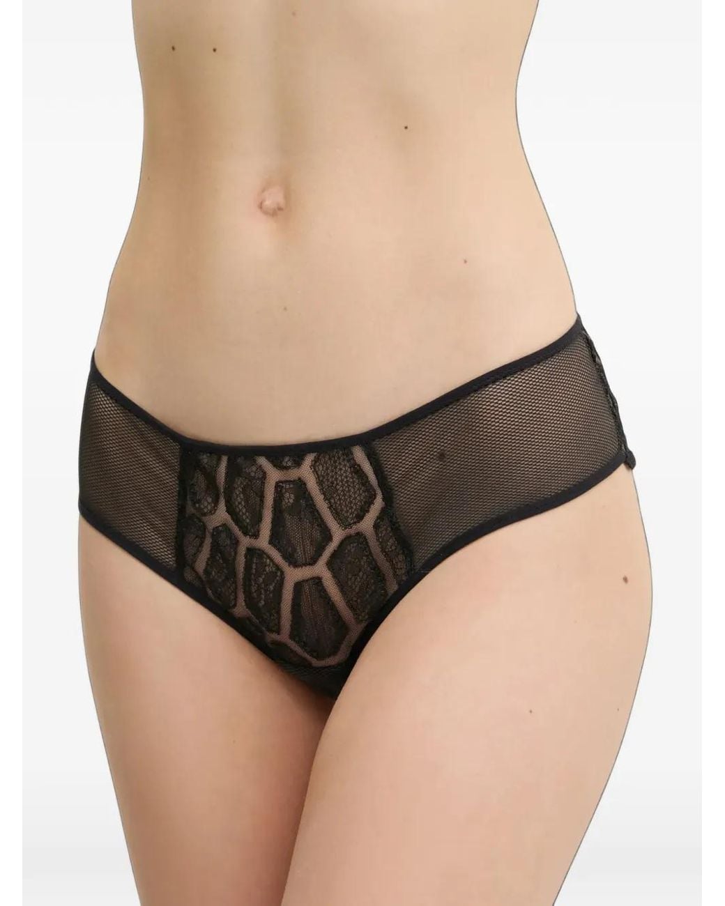 Chantelle Black Lace-Panelled Mesh Briefs