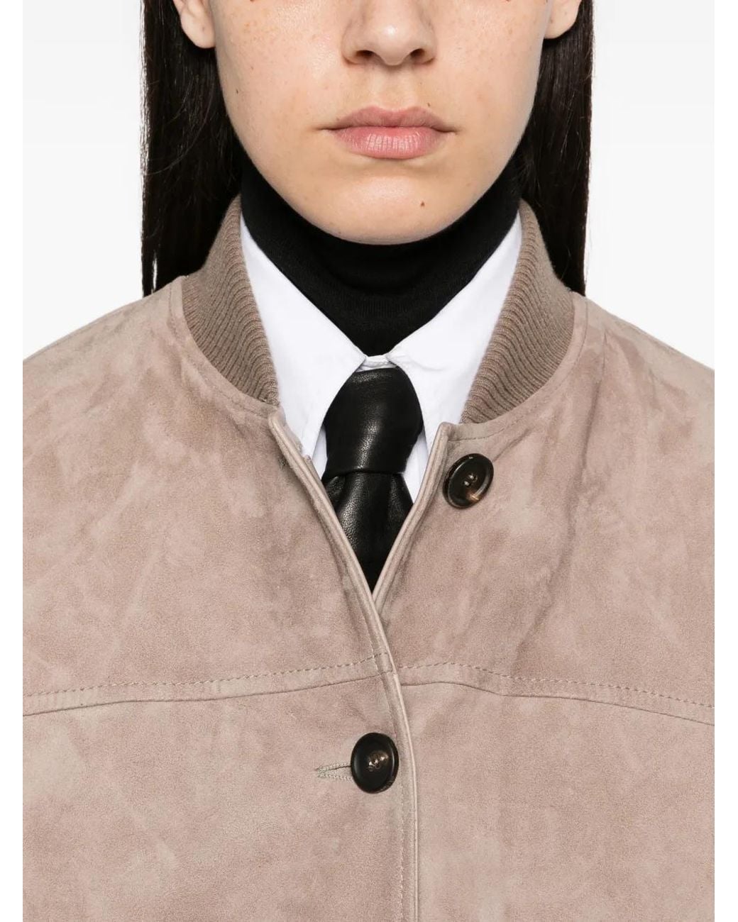 Brunello Cucinelli Natural Button-Up Leather Jacket