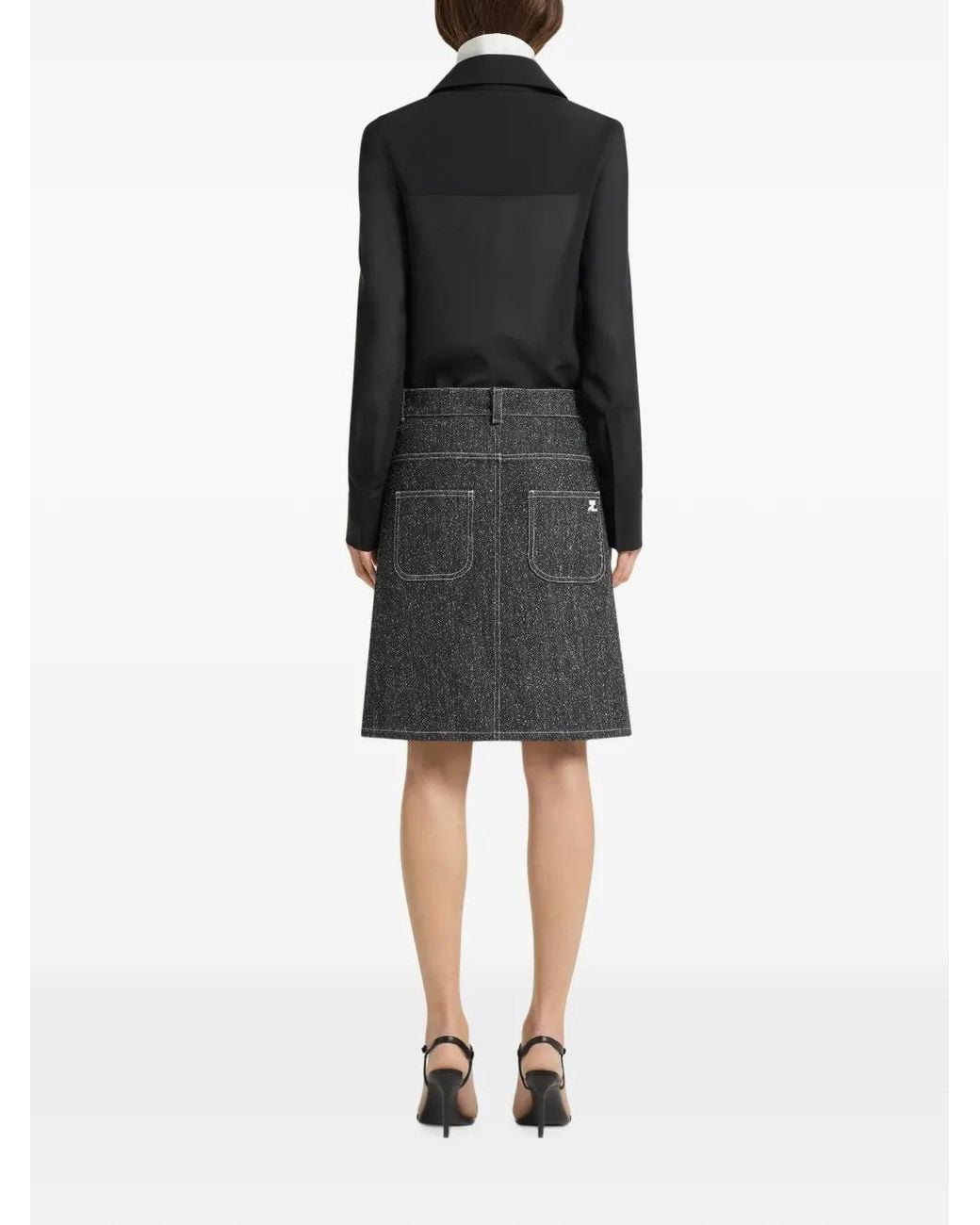Courreges Black Patch-Pocket Classic-Collar Shirt