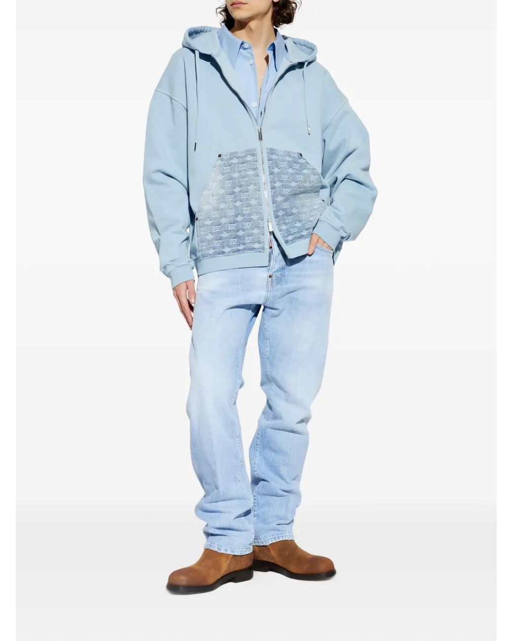 DSquared² Blue Hooded Patterned Jacket for men