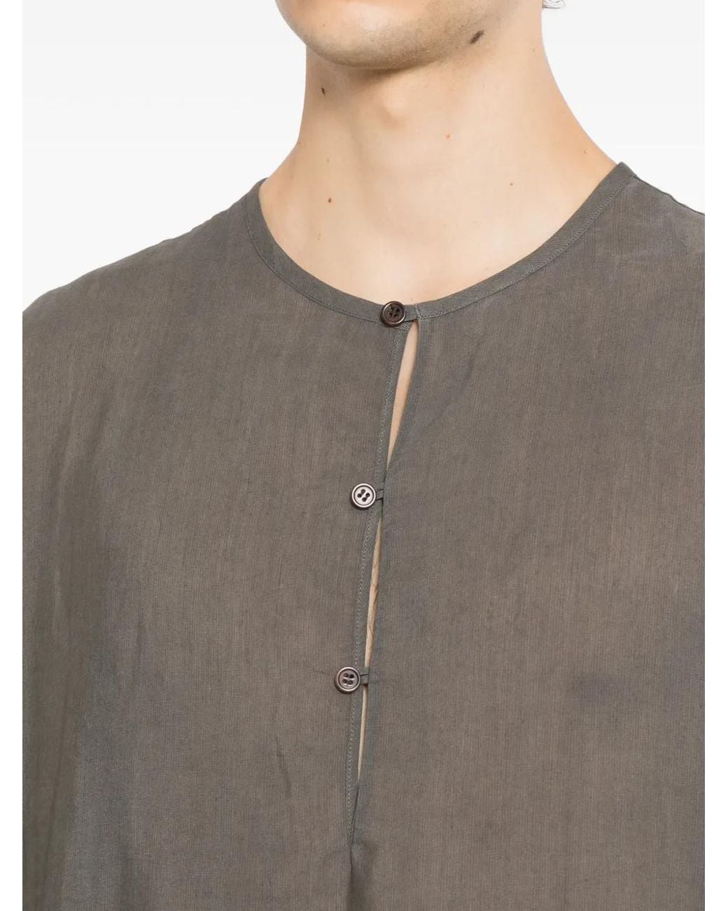 Yohji Yamamoto Gray Gusseted Collarless Shirt for men