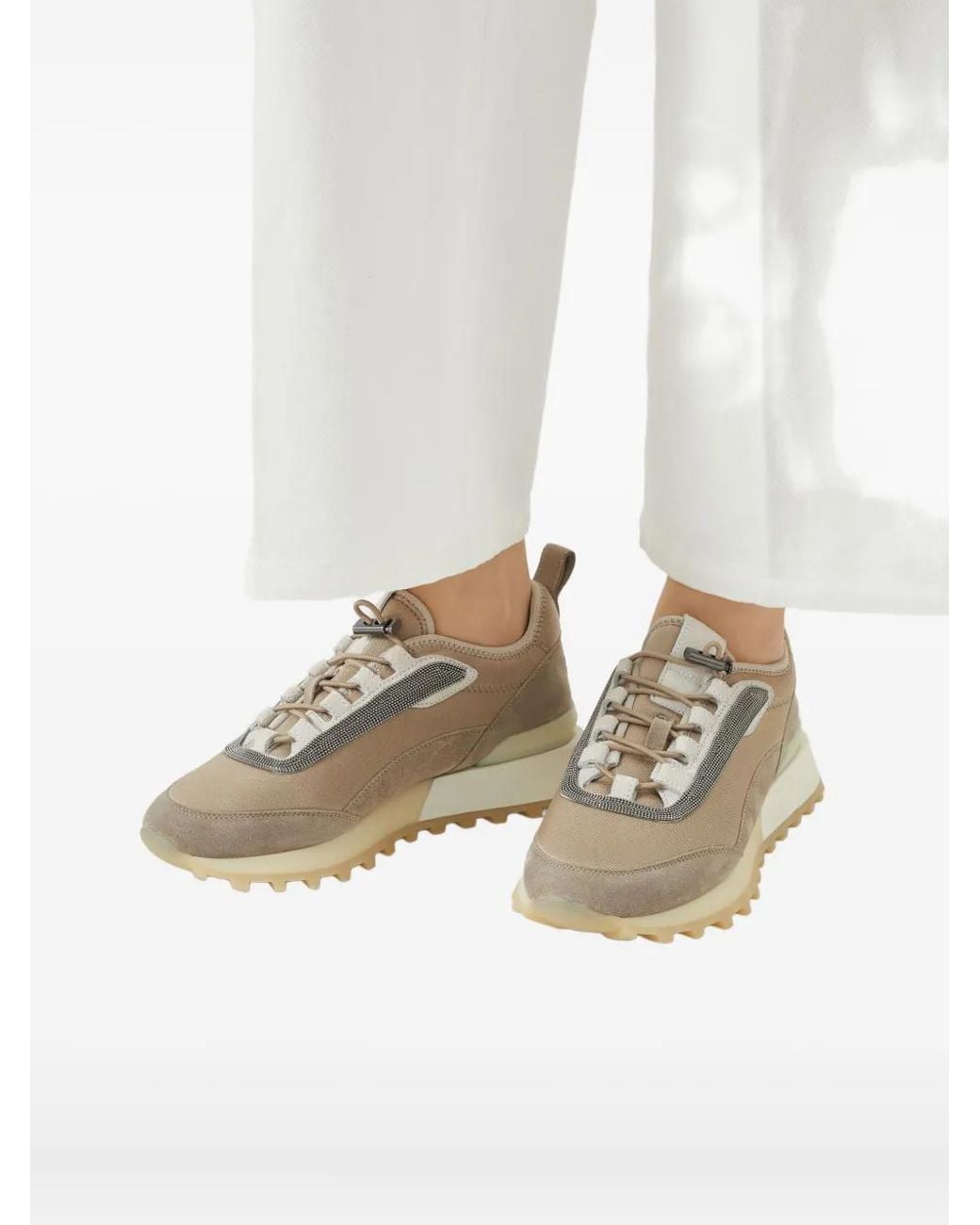 Brunello Cucinelli White Runner Suede And Canvas Sneakers