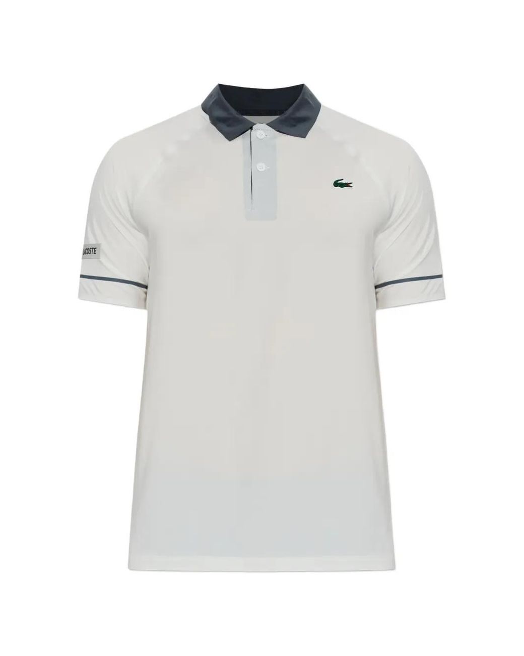 Lacoste White X Novak Djokovic On Court Logo-Patch Polo Shirt for men
