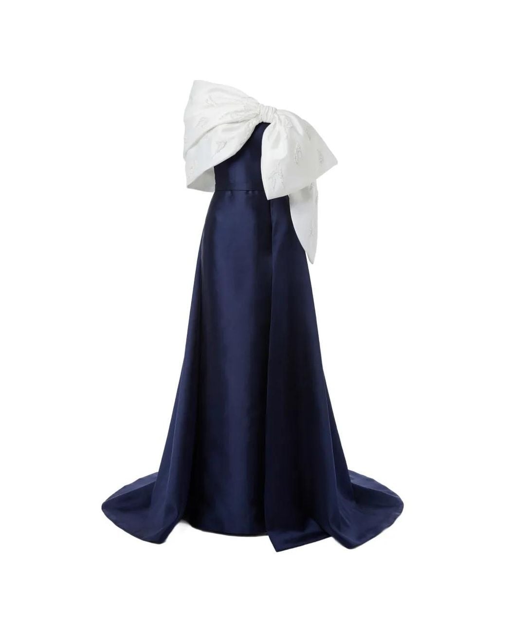 Gatti Nolli by Marwan Blue Bow-Bodice Bead-Embellished Gown