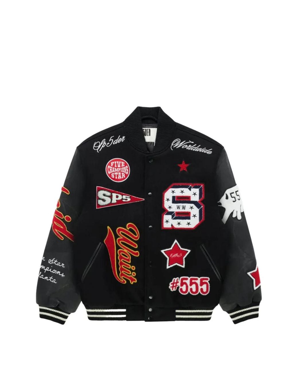 Sp5der Black District V Patch-Detail Bomber Jacket for men